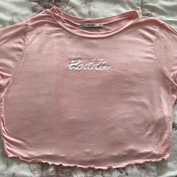 Papaya “Baddie” lettuce edge pink graphic crop top size L Barbiecore boho skater - Picture 11 of 16